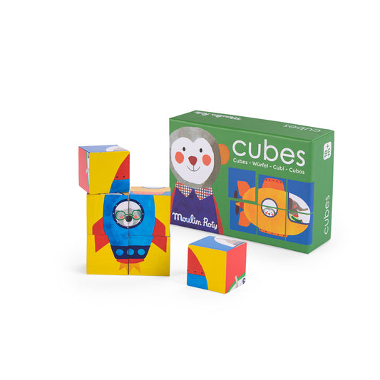 Moulin Roty 6 cubes puzzle Les Popipop