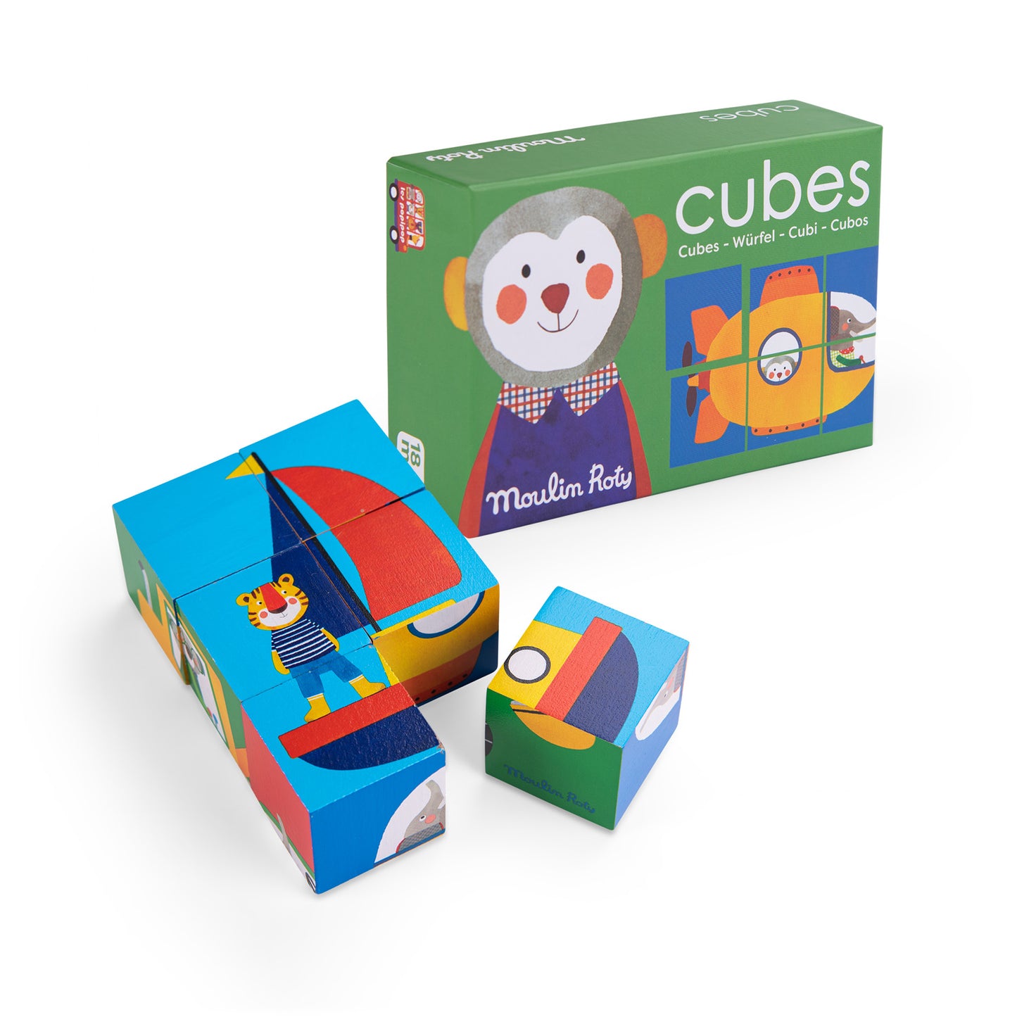 Moulin Roty 6 cubes puzzle Les Popipop