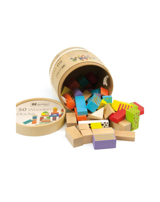 Andreu Toys Wooden Coloured Building Blocks 50 pcs