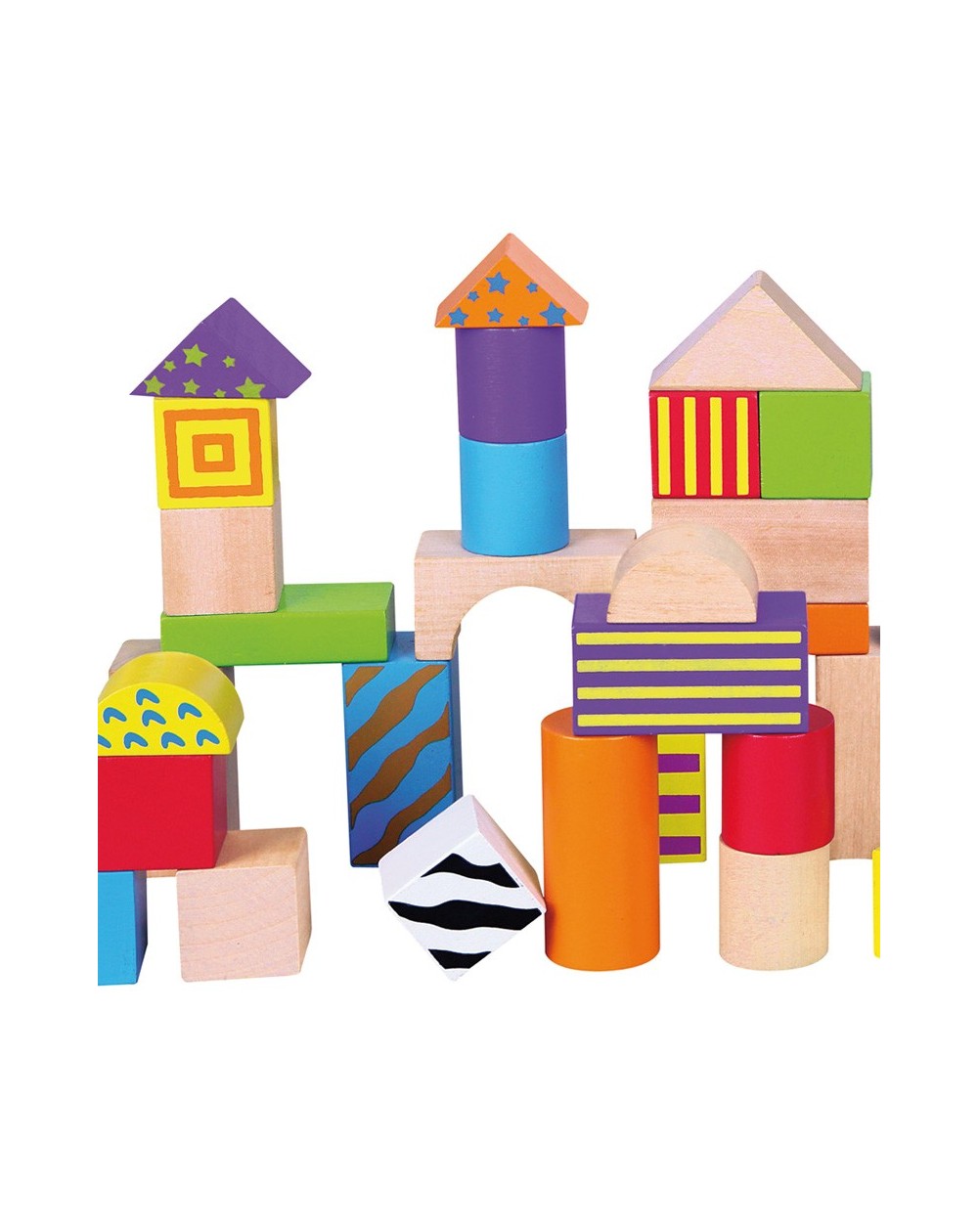 Andreu Toys Wooden Coloured Building Blocks 50 pcs